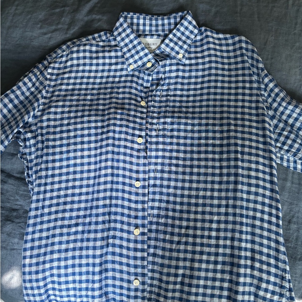 Ledbury Blue and White Gingham Casual Button Down Shirt